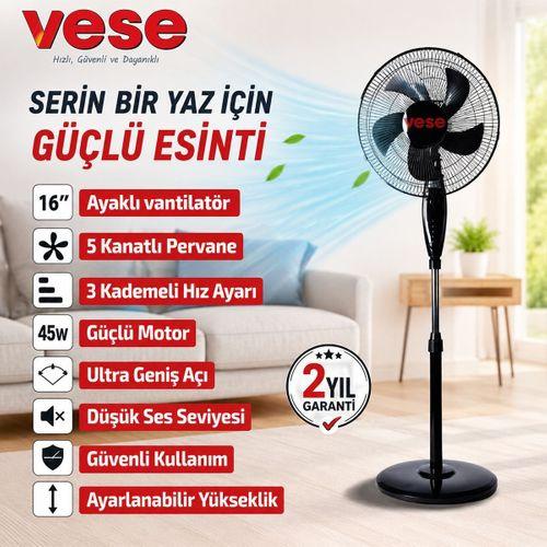 16 inç Ayaklı Vantilatör 45W 5 Kanat 3 Kademe
