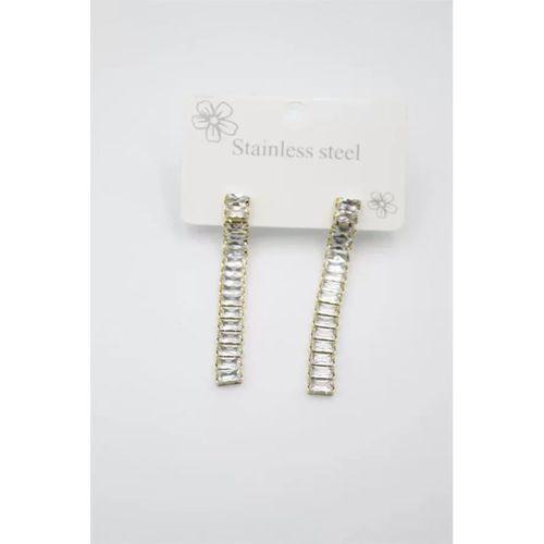 Büyük Baget Taşlı Çelik  Küpe - Altın