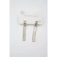 Büyük Baget Taşlı Çelik  Küpe - Altın