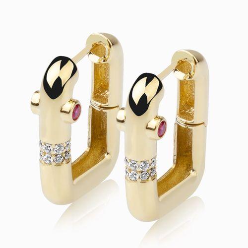 14 Ayar Altın Taşlı Dörtgen Küpe HSM10087