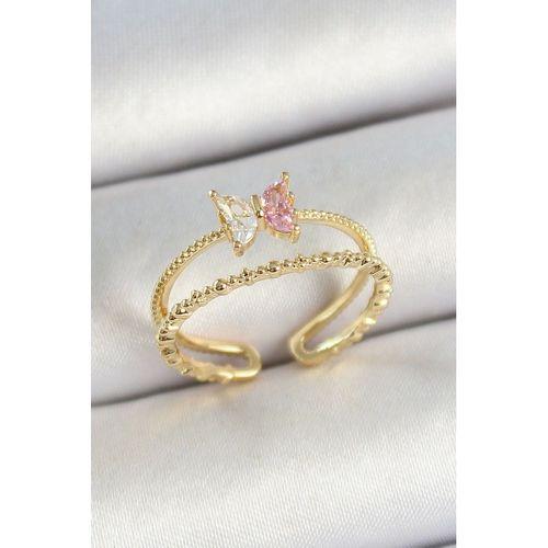 Pirinç Kelebek Figürlü Zirkon Taşlı Gold Renk Ayarlanabilir Kadın Yüzük