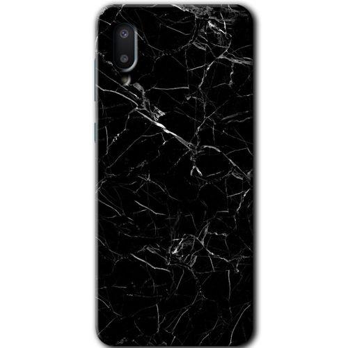 Samsung Galaxy A02 Kılıf Baskılı Kapak - Siyah Mermer + 5D Tam Kaplayan Cam