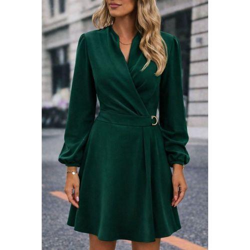 Kadın Uzun Kollu Hakim V Yakalı Yandan Toka Detaylı Ithal Mini Krep Elbise