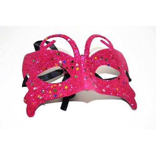 Fuşya Renk Simli Kelebek Kostüm Partisi Maskesi 10x13 cm