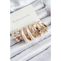 Pirinç İncili Halka Model Gold Renk Kadın Set Küpe
