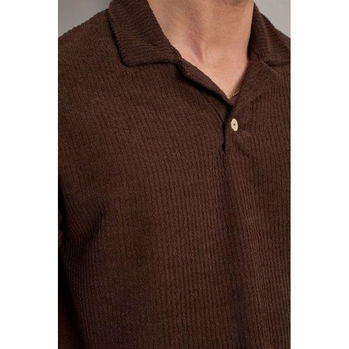 Aretus Şönil Kumaş Regular Fit Tek Düğmeli Polo Yaka Erkek T-Shirt - Kahve