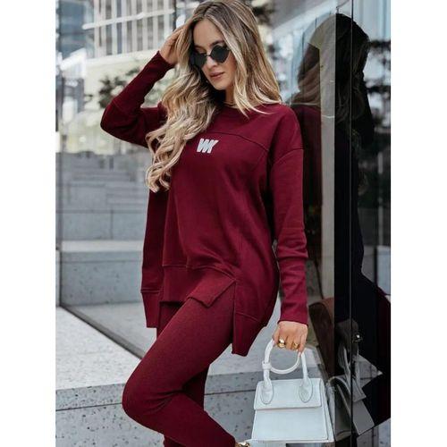 Kadın Uzun Kollu Bisiklet Yaka Nervurlu Viskon Iki Iplik Ve Tayt Pantolon Ikili Takım