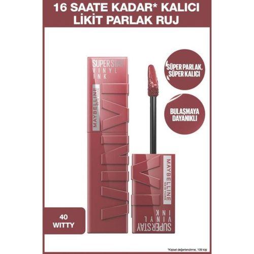 Maybelline New York Super Stay Vinyl Ink Uzun Süre Kalıcı Likit Parlak Ruj 40 Witty