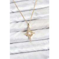 316L Çelik Zincir Gold Renk Kutup Yıldızı Model Zirkon Taşlı Kadın Kolye