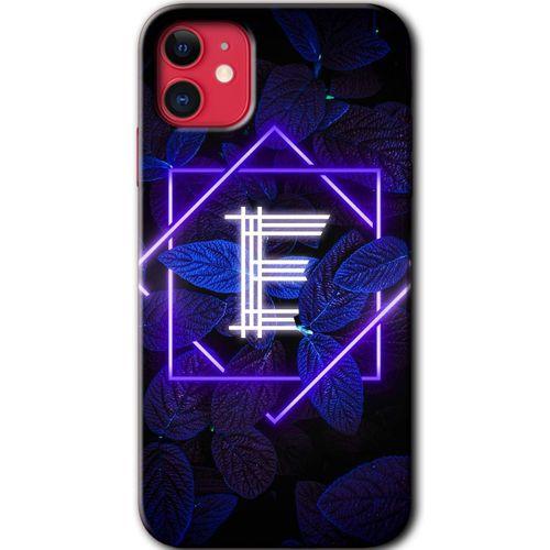 iPhone 11 Kılıf HD Desen Baskılı Arka Kapak - Dark Neon Yaprak E Harfi