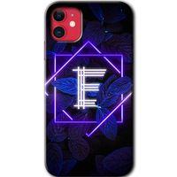 iPhone 11 Kılıf HD Desen Baskılı Arka Kapak - Dark Neon Yaprak E Harfi