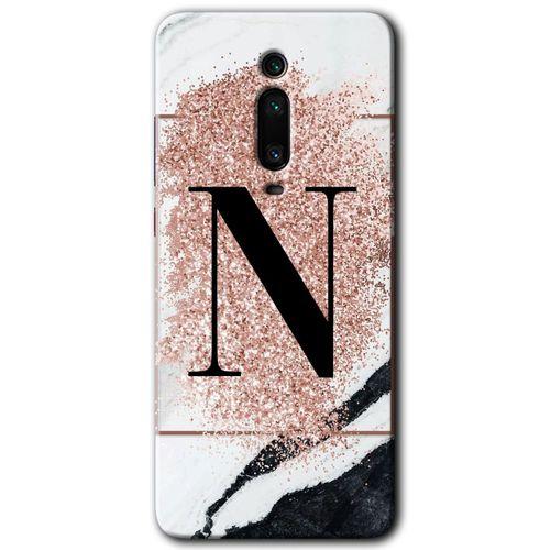 Xiaomi Mi 9T Kılıf HD Desen Baskılı Arka Kapak - Pembe Mermer Desenli N Harfi + Kırılmaz Cam