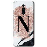 Xiaomi Mi 9T Kılıf HD Desen Baskılı Arka Kapak - Pembe Mermer Desenli N Harfi + Kırılmaz Cam
