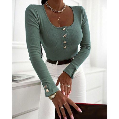 Kadın Uzun Kollu Yakadan Açık Ve Düğme Detaylı Kaşkorse çağla Yeşili Bluz