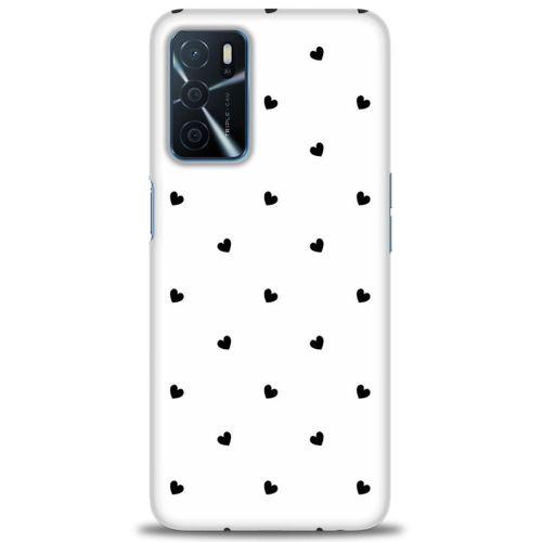 Oppo A16 Kılıf HD Baskılı Kılıf - Siyah Kalpler + Tam Ekran Koruyucu
