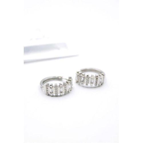 Taşlı Halka Küpe - Gümüş