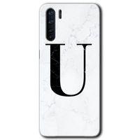 OPPO Oppo A91 Kılıf HD Desen Baskılı Arka Kapak - Beyaz Mermer Desenli U Harfi