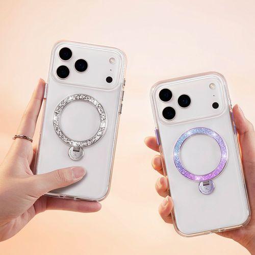 Apple iPhone 17 Pro Kılıf M-safe Şarj Özellikli Simli Standlı Pynana Dancing Circle Trendy Serisi Kapak