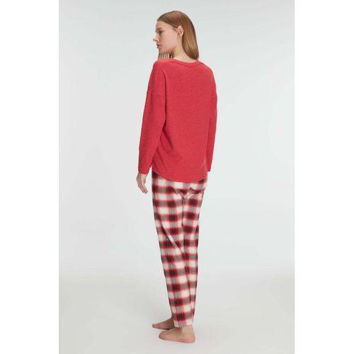 Pamuklu Kışlık Kare Desenli Uzun Kol Pijama Takımı