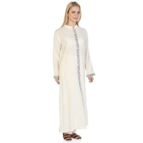 Uzun Kol Şile Bezi Hakim Yaka Halkalı Nakışlı Mevsimlik Uzun Ferace Krem Krm