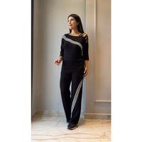Kadın Uzun Kollu Truvakar Kol Tek Omuz çapraz şerit Detaylı Ribanalı Viskon Iki Iplik Bluz Ve Pantolon Ikili Takım