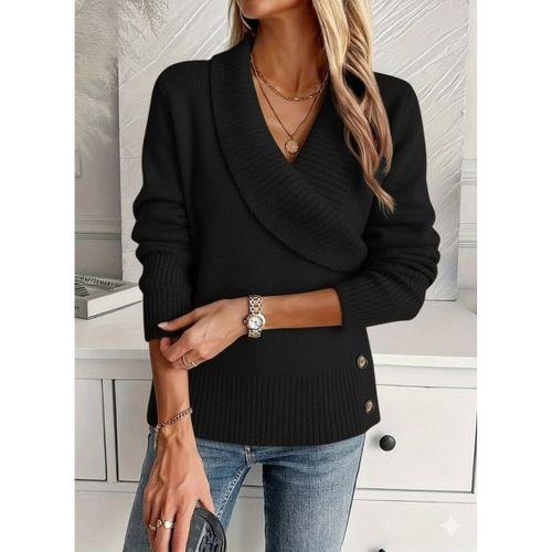 Kadın Uzun Kollu Yakalı Yandan Düğmeli Triko Bluz