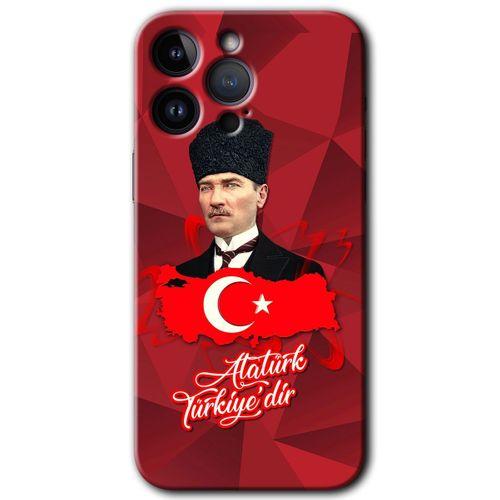 Potkal Hediye Fabrikası Potkal Hediye Fabrikası iPhone 14 Pro Kılıf HD Desen Baskılı Arka Kapak - Temperli Cam - Atatürkiye