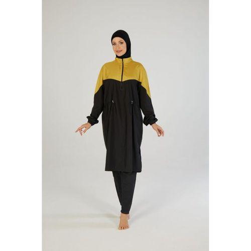 Estiva 26967 Siyah Golden Tam Kapalı Pantolonlu Fermuarlı Uzun Tesettür Mayo