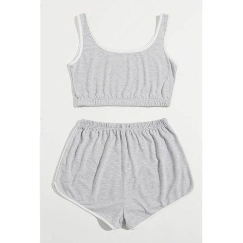 Kadın Gri Askılı Crop Top Ve Şortlu Gecelik Takım
