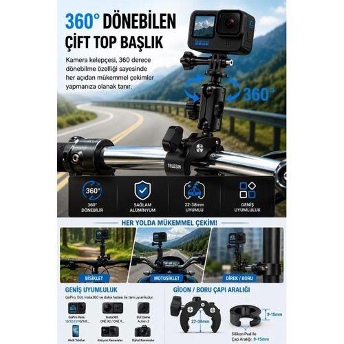 Motosiklet Bisiklet Gidon Kamera Montaj Metal Si 360° Döner Metal Tutucu