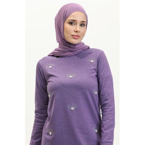 Bisiklet Yaka Uzun Tunik Pantolon Sade Basic Spor Takımı - 03050.207 - Koyu Lila