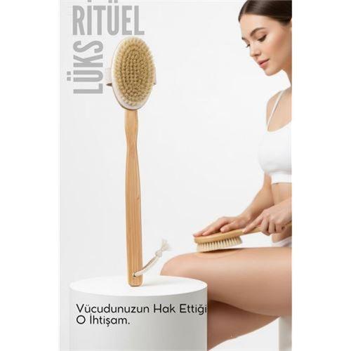 Uzun Saplı Doğal At Kılı Selülit Karşıtı Vücut Fırçası Peeling Masaj Aleti Selülit Fırçası 714799