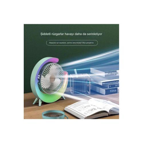 Masaüstü Vantilatör Usb Şarjlı Rgb Led Işıklı 3 Kademeli 180° Ayarlanabilir Soğutucu Fan Mavi