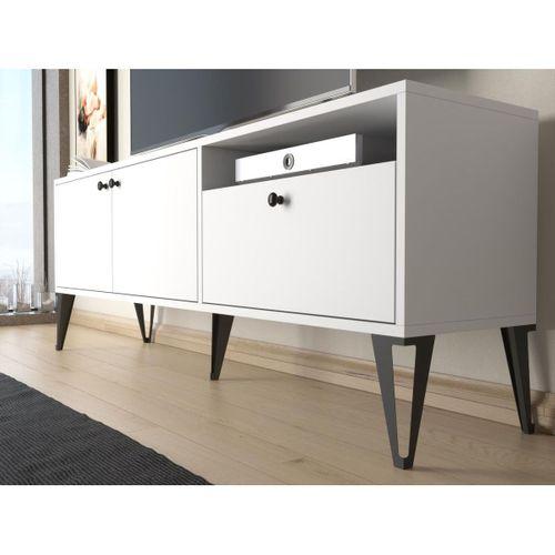 Wood'n Love Atoka 160 Cm Metal Ayaklı Dolaplı, Minifiks Bağlantı Tv Ünitesi - Beyaz / Siyah