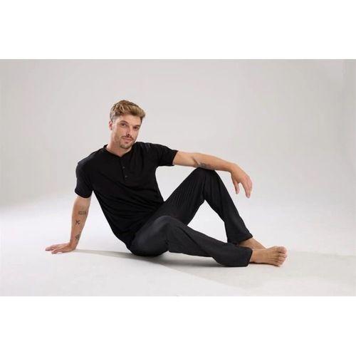 Erkek Füme Düğmeli Yaka Kısa Kol Pijama Takımı