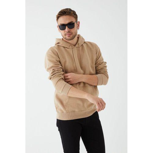 Unisex Oversize Kanguru Cep Kapüşonlu Sweat, Sütlü Kahve Renk, S M L XL Beden Sweat