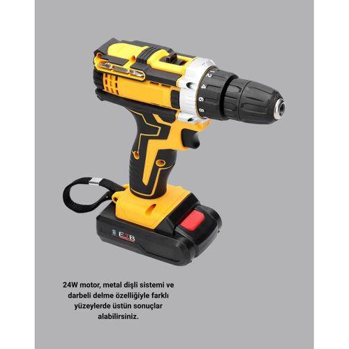 Darbeli Matkap Seti – 2 Bataryalı, 24w Güç, 24 Parça Aksesuar, Led Işıklı