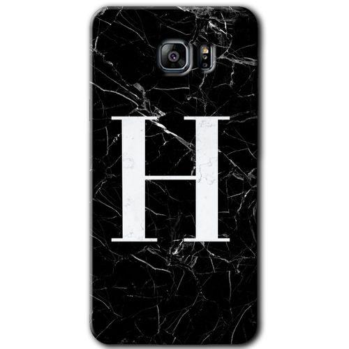 MRCİLETİSİM MRCİLETİSİM Samsung Galaxy Note 5 Kılıf HD Desen Baskı Arka Kapak + Temperli Cam - Siyah Mermer Desenli H Harfi