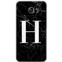MRCİLETİSİM MRCİLETİSİM Samsung Galaxy Note 5 Kılıf HD Desen Baskı Arka Kapak + Temperli Cam - Siyah Mermer Desenli H Harfi