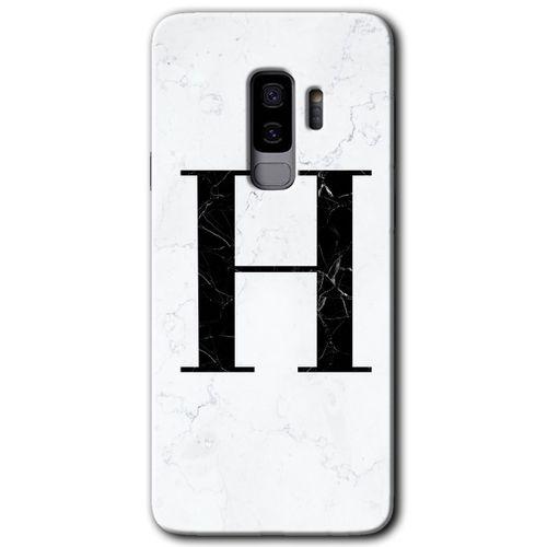 MRCİLETİSİM MRCİLETİSİM Samsung Galaxy S9 Plus Kılıf HD Desen Baskı Arka Kapak + Temperli Cam - Beyaz Mermer Desenli H Harf