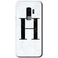 MRCİLETİSİM MRCİLETİSİM Samsung Galaxy S9 Plus Kılıf HD Desen Baskı Arka Kapak + Temperli Cam - Beyaz Mermer Desenli H Harf