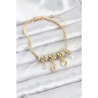 Pirinç Gold Renk Kutup Yıldızı ve Kalp Charmlı Kadın Bileklik