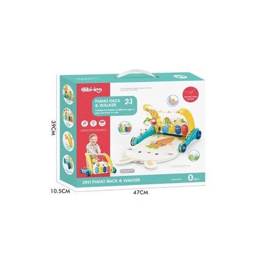 Eğitici Çocuk  Oyuncak BIB6015 -Vardem Piyanolu 2 in 1 Bebek Yürüteci ve Tavşan Desenli Mavi Oyun Halısı