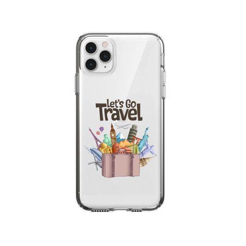 iPhone 11 Pro Let's Go Travel Desenli Premium Şeffaf Silikon Kılıf
