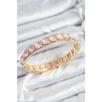 Pirinç Pembe Zirkon Taşlı Kare Model Gold Renk Lastikli Kadın Bileklik - TJ-BB7499
