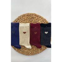 Kadın Simli Şeritli Kalp Desenli Soket Çorabı 4 Çift Saradonna