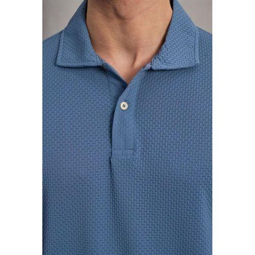 Evenor Kabartma Desenli Polo Yaka Düğmeli Relaxed FitYumuşak İnce Erkek T-Shirt - Mavi