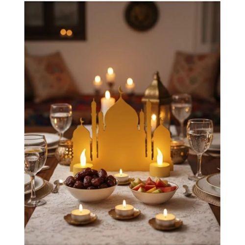 3d İki Mumlu Cami Dekor 2 Pilli Led Mum Hediyeli Masa Üstü Süs