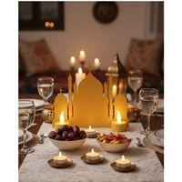 3d İki Mumlu Cami Dekor 2 Pilli Led Mum Hediyeli Masa Üstü Süs