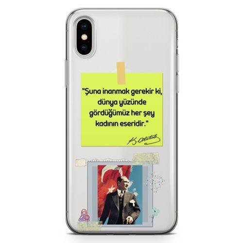 Apple iPhone X Kılıf Atatürk Caps Kadın Arka Kapak Koruma Desenli Full Koruyucu